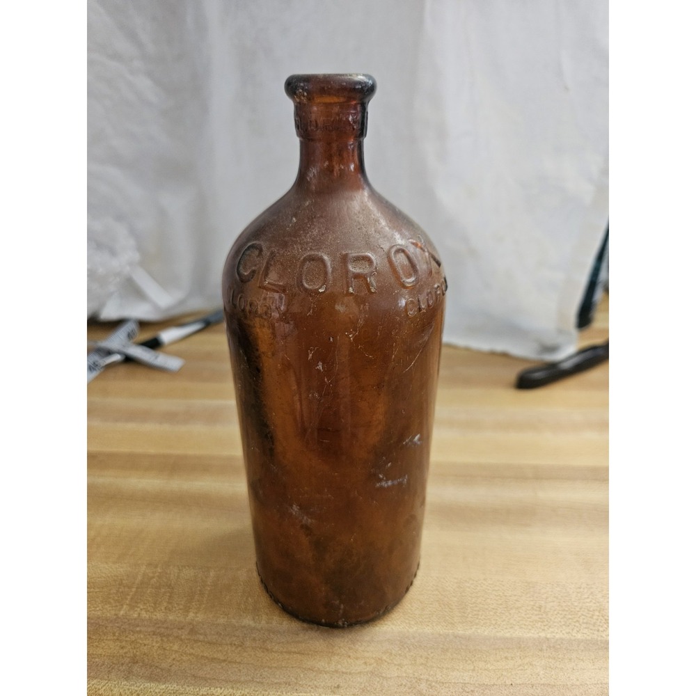 Vintage Brown Glass Clorox‎ Bottle 8 Inhes Embossed